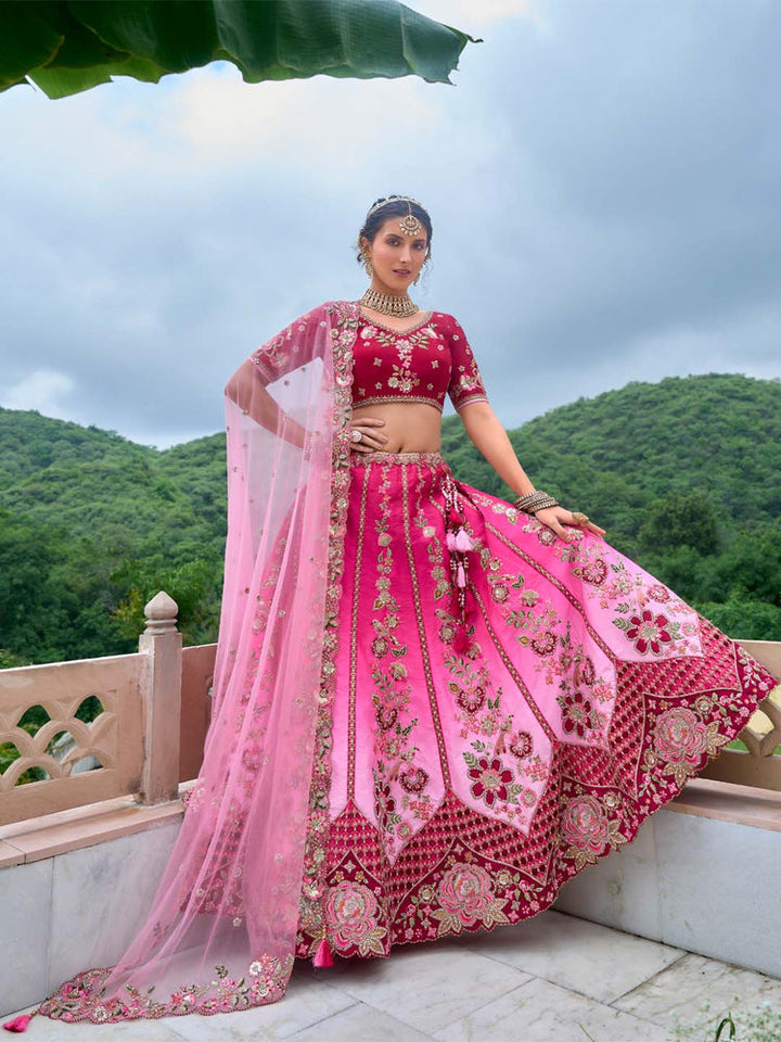 pink Color Embroidery Work Lehenga Choli Design Collection for bride