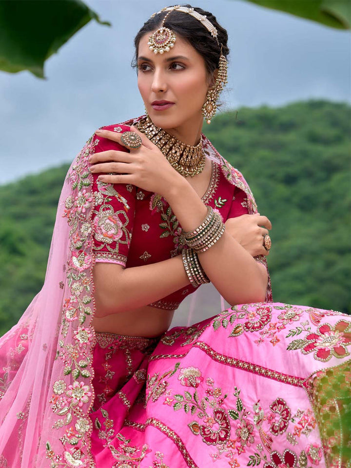 pink Color Embroidery Work Lehenga Choli Design Collection for bride