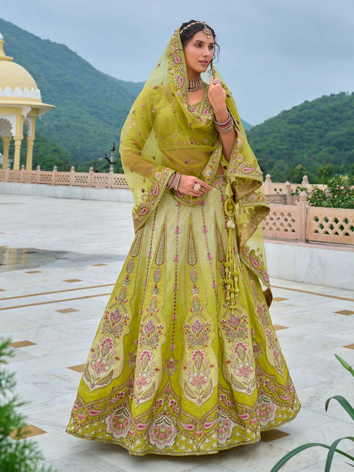 Attractive Party Wear perrot green Lehenga Choli In Low Price for bride