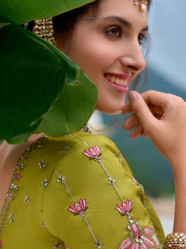Attractive Party Wear perrot green Lehenga Choli In Low Price for bride