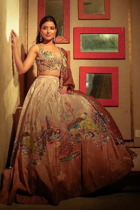 multi Color Semi Stitched Silk Lehenga For bride