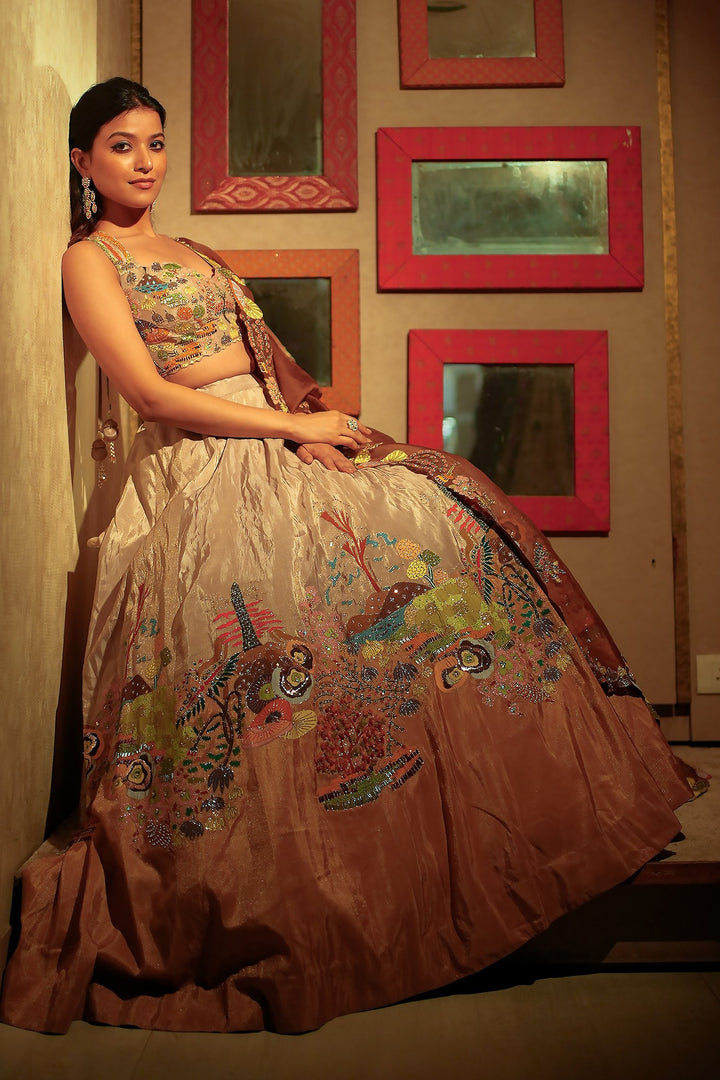 multi Color Semi Stitched Silk Lehenga For bride