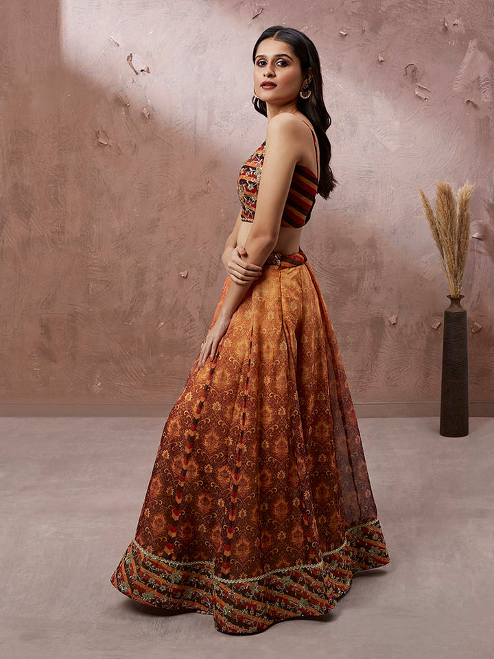 brown and orange Color Lowest Price Online Lehengha Choli Collection for women