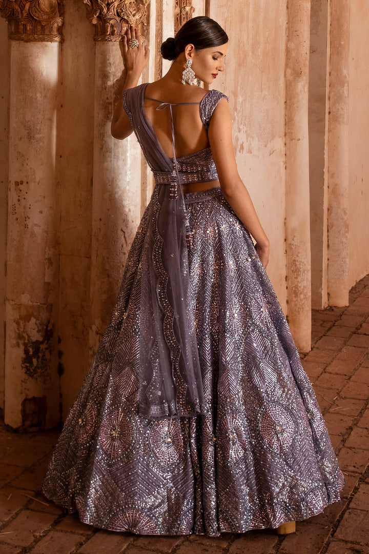 light purple Party Wear Embroidery Work Lehenga Choli For bride