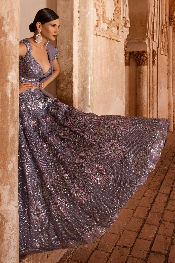 light purple Party Wear Embroidery Work Lehenga Choli For bride