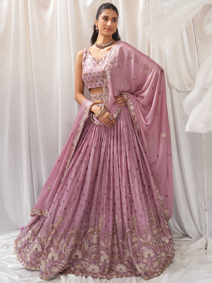 light pink Color Net With Embroidery Work Lehenga Choli for bride