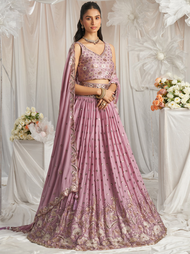 light pink Color Net With Embroidery Work Lehenga Choli for bride