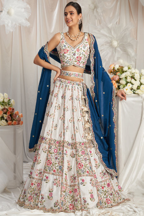 white color Heavy Work Silk Jardosi Work Lehenga Choli For Women