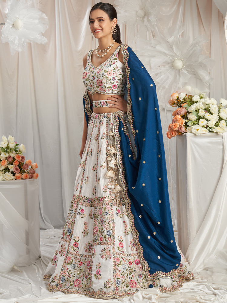 white color Heavy Work Silk Jardosi Work Lehenga Choli For Women