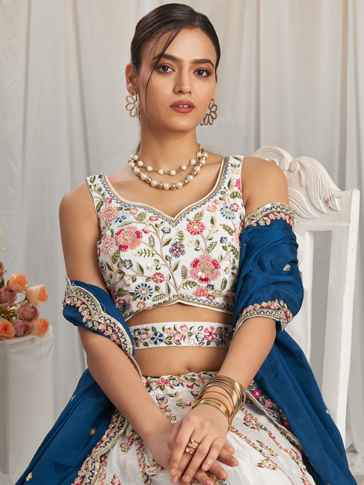 white color Heavy Work Silk Jardosi Work Lehenga Choli For Women