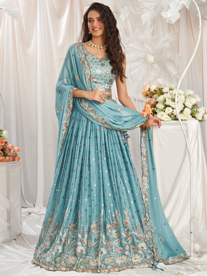 Traditional seafoam Color Occasion Wear Designer Silk Lehenga for bride