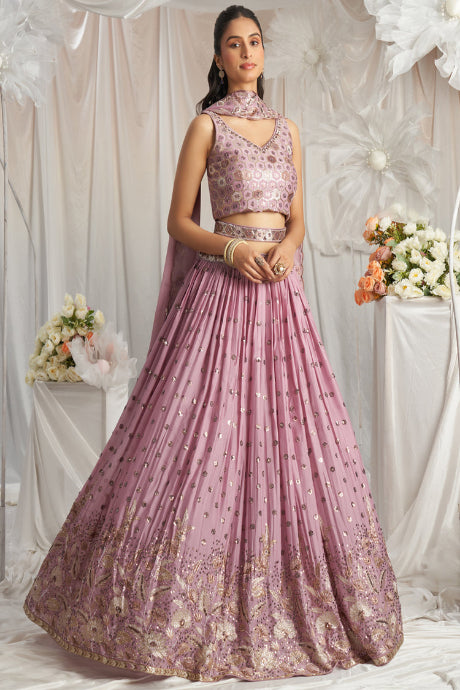 light pink Color Net With Embroidery Work Lehenga Choli for bride