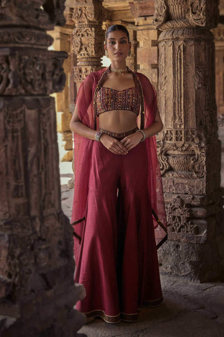 maroon Color Designer Bollywood Embroidery Work Kurti N Plazo