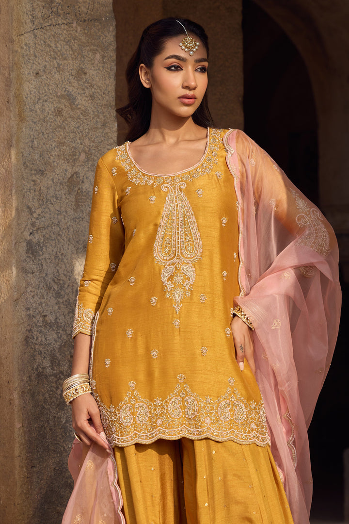 Alluring Yellow Color Designer Chicken Work Heavy Anarkali Dress