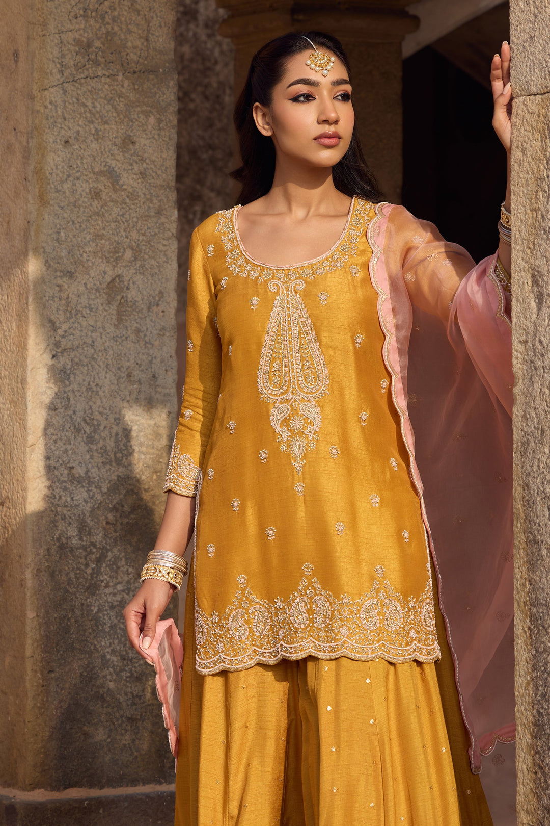 Alluring Yellow Color Designer Chicken Work Heavy Anarkali Dress