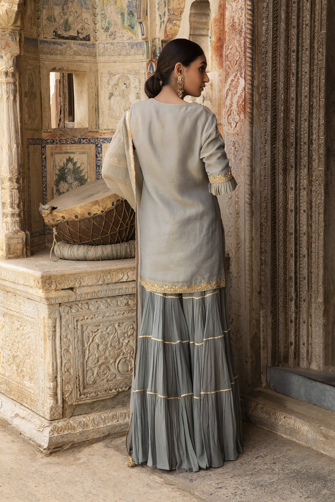 gray color Printed Designer Salwar Suits For Girls