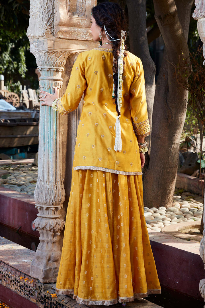 Eye Watering Yellow Color Creap Suit with Nazneen Dupatta
