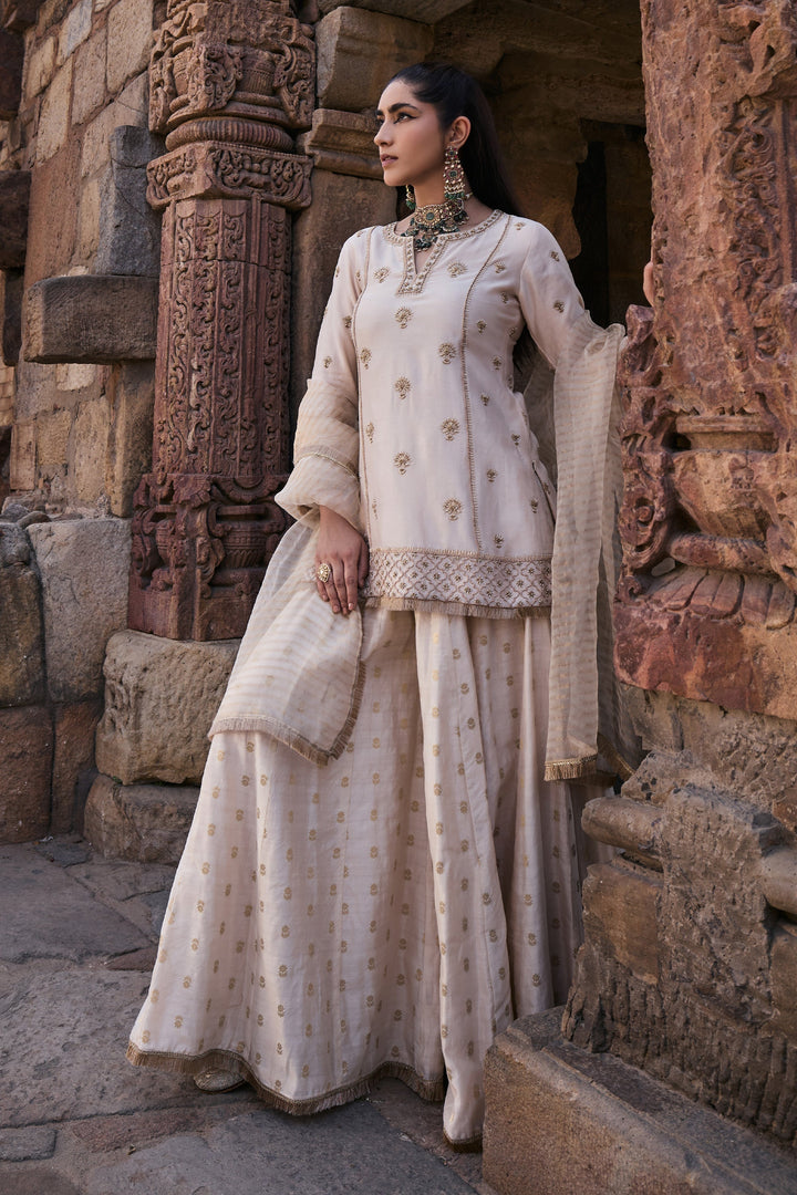 Fashionable white Color Embroidery Work Kurti Bottom Dupatta