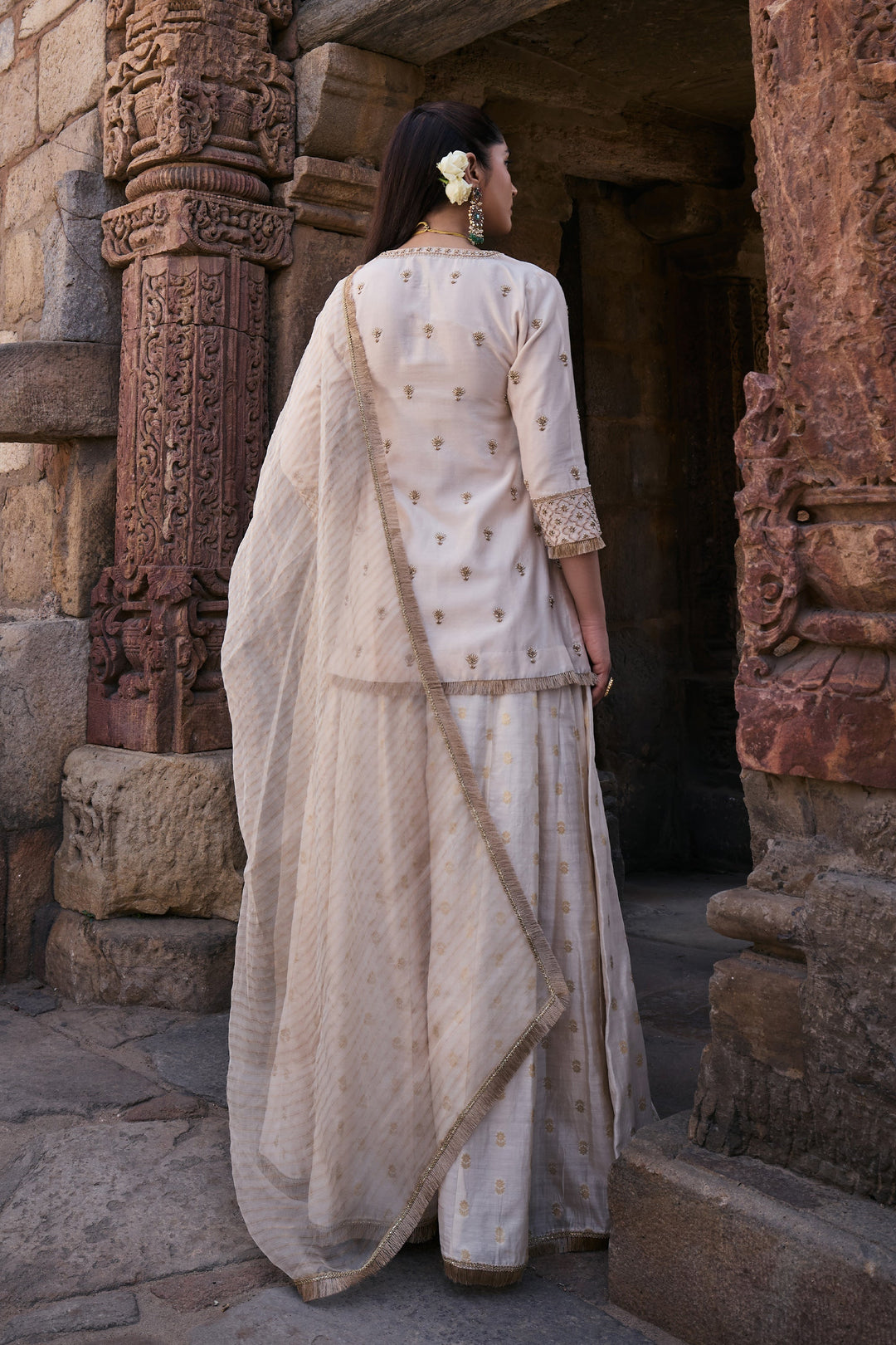 Fashionable white Color Embroidery Work Kurti Bottom Dupatta