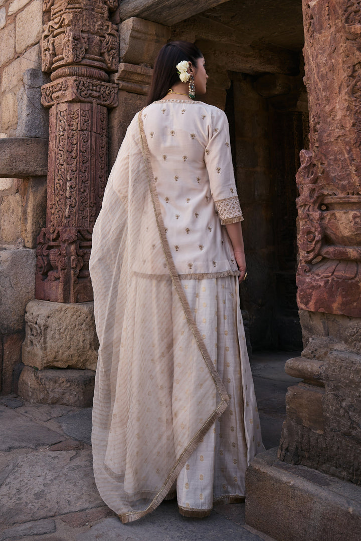 Fashionable white Color Embroidery Work Kurti Bottom Dupatta