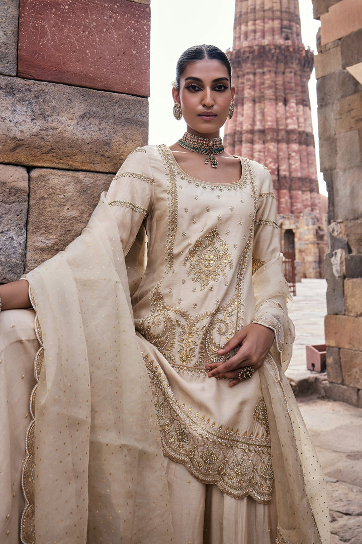 Designer Mirror cream color Embroidery Work Salwar Suits