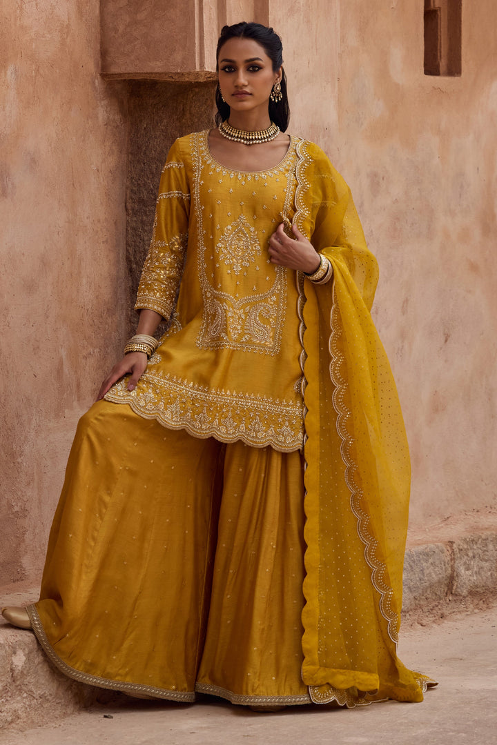 Eye Watering Yellow Color Jequard Suit with Nazneen Dupatta Desgins