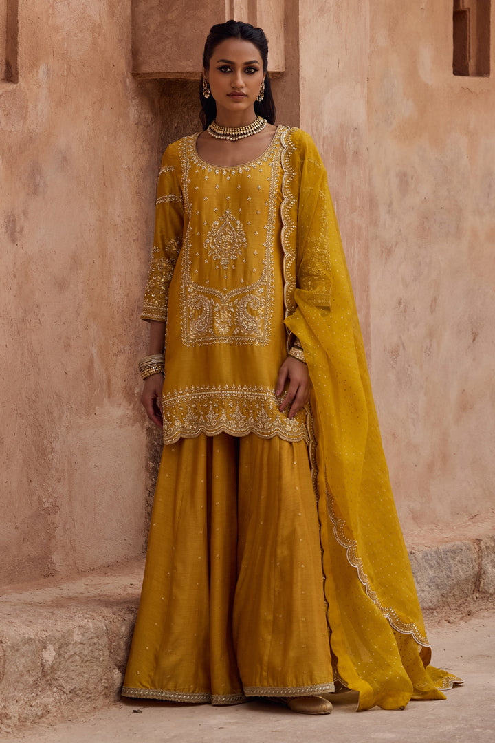 Yellow color Mirror Embroidery Work Salwar Suits For Wedding
