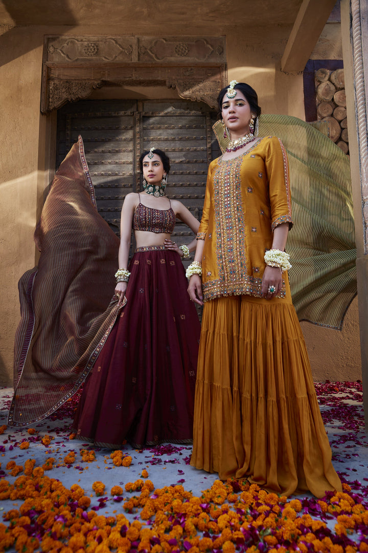 yellow color Beautiful Fashionable Pure Cotton Silk Embroidery Hand Work Kurti,Plazoo